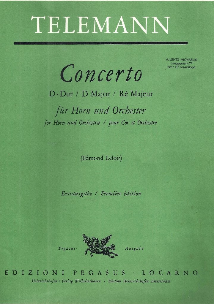 Bo669 bladmuziek concerto telemann -, Muziek en Instrumenten, Bladmuziek, Ophalen of Verzenden, Gebruikt, Artiest of Componist
