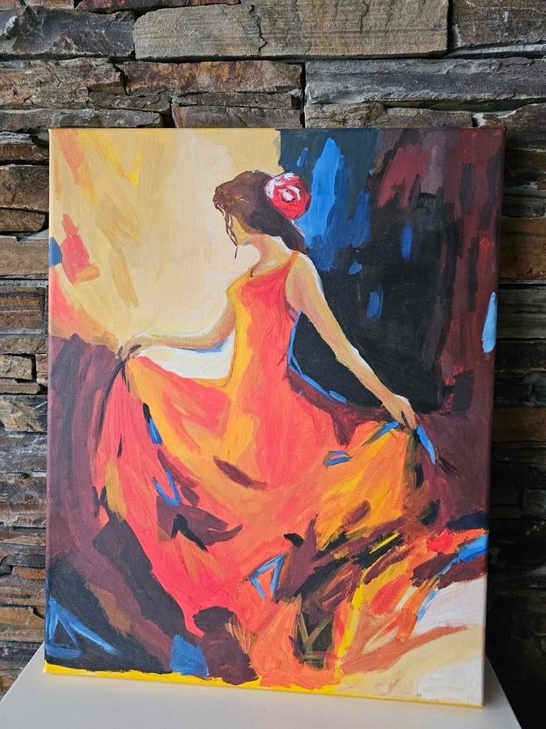 Schilderij hand geschilderd Spaanse danseres, Antiek en Kunst, Ophalen