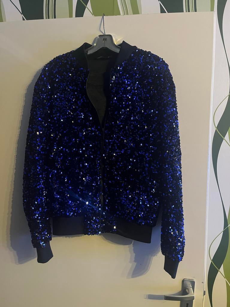 Zara Pailletten Bomberjack - Maat M, Kleding | Dames, Ophalen of Verzenden, Zo goed als nieuw, Maat 38/40 (M), Blauw