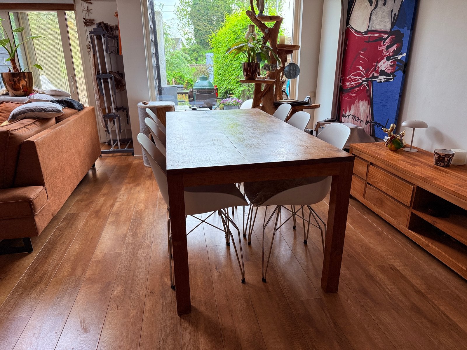Eiken eettafel met 4 Kubikoff stoelen, Huis en Inrichting, Ophalen, Gebruikt, Eikenhout, 50 tot 100 cm