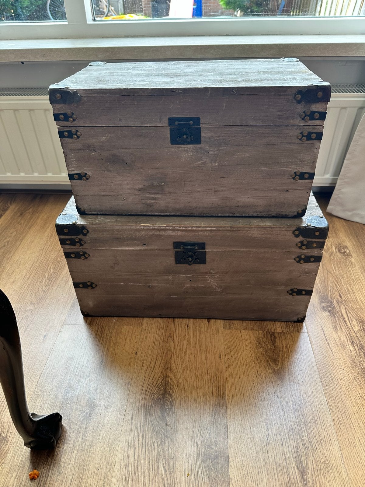 Set van 2 houten kisten: Grote en Kleine Opbergkist, Huis en Inrichting, Woonaccessoires | Kisten, Ophalen, Gebruikt, Minder dan 50 cm