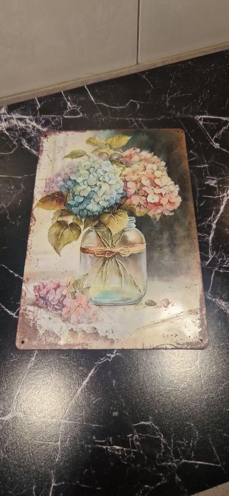 Leuke ijzeren muurplaat met bloemen, Ophalen of Verzenden