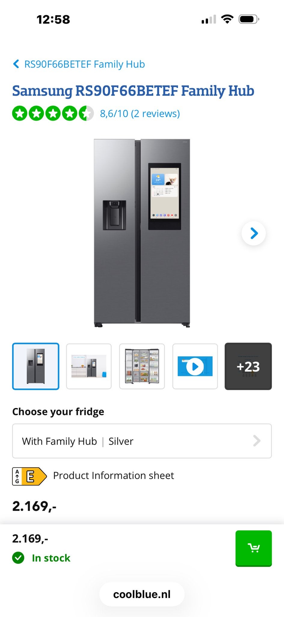 Samsung Family Hub Koelkast - Slimme Side-by-Side, Ophalen, 200 liter of meer, 60 cm of meer, Met aparte vriezer
