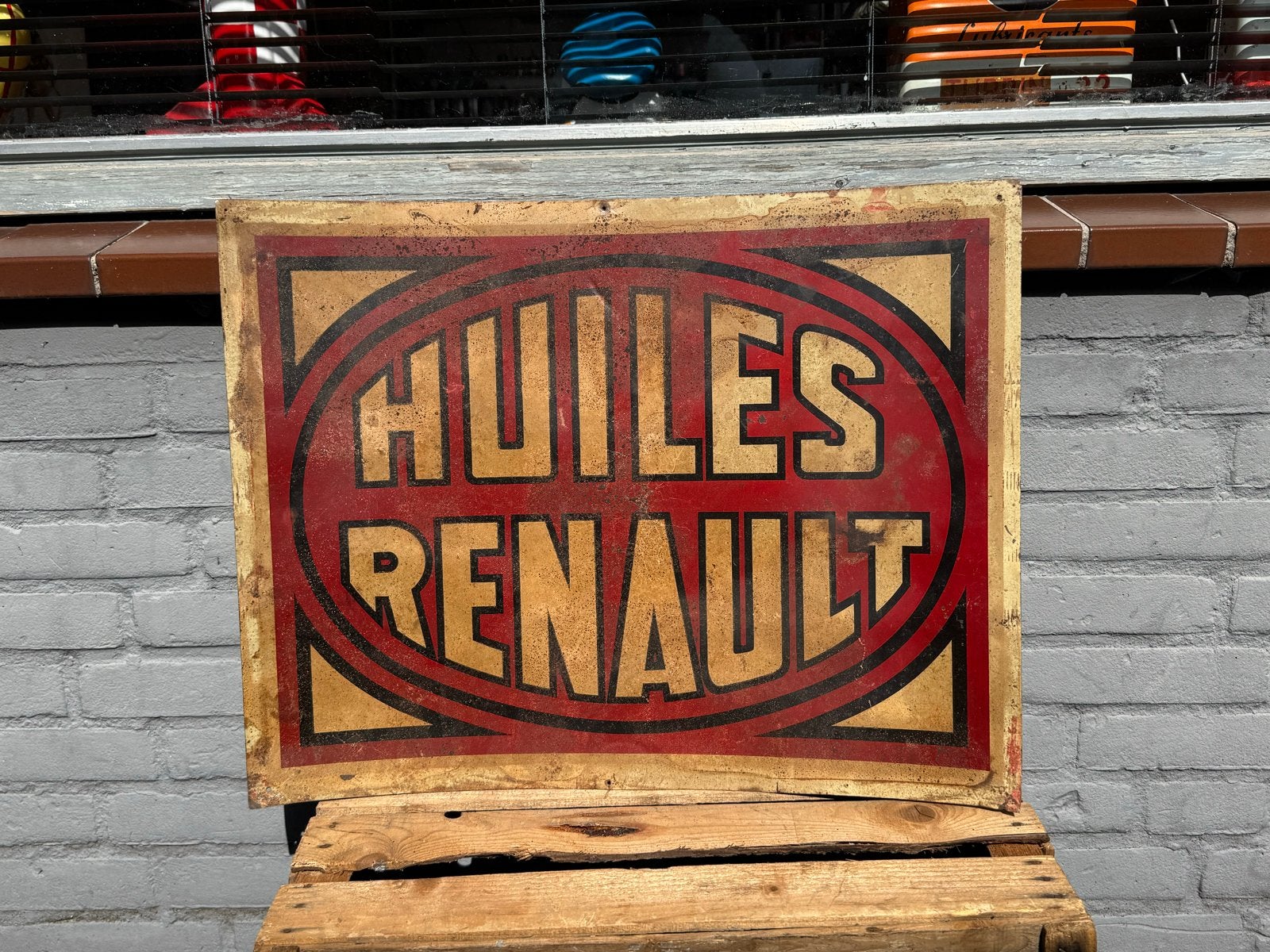 Vintage Huiles Renault Reclamebord, Reclamebord, Gebruikt, ., Ophalen of Verzenden