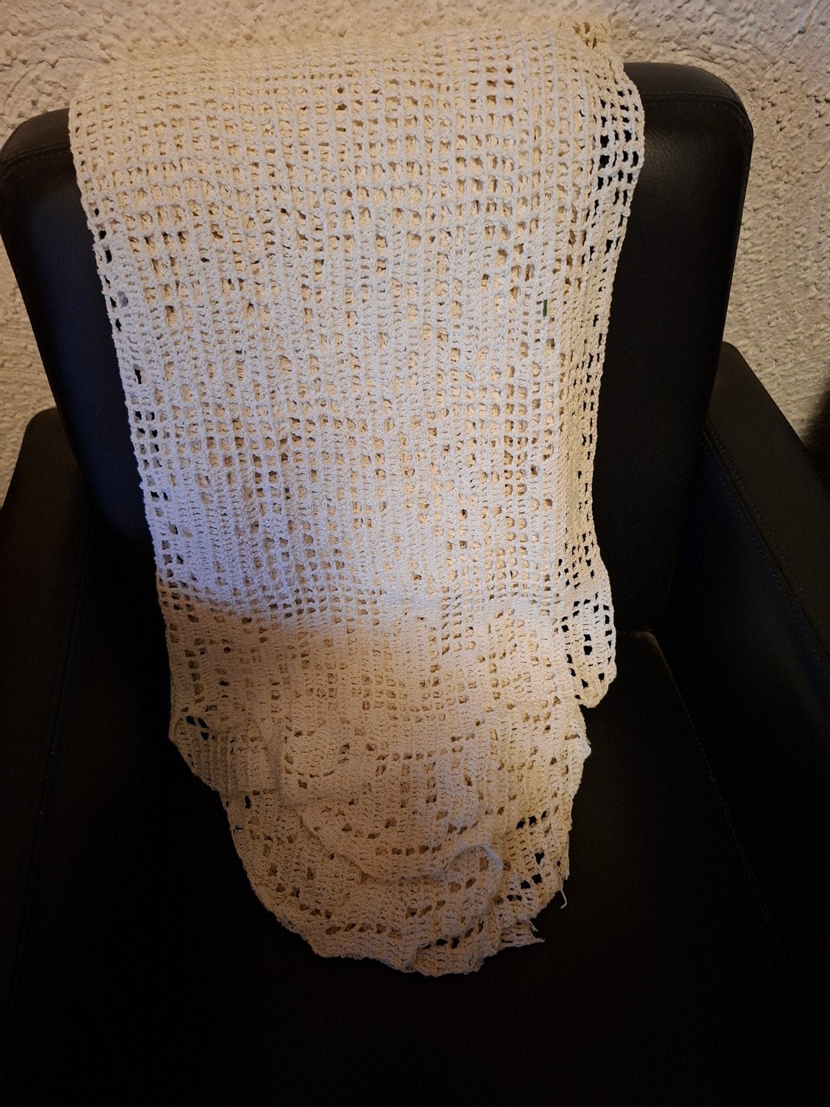 Handgehaakte deken/sprei, crème, vintage, Ophalen of Verzenden