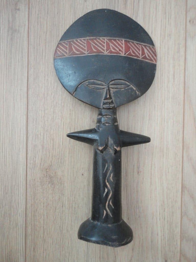 Houten Ashanti Akua'ba vruchtbaarheids beeldje Ghana Afrika, Hout, Bruin, Afrika, Ophalen of Verzenden