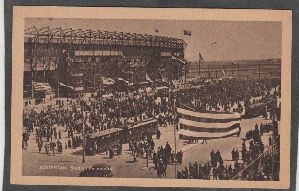 rotterdam feijenoord stadion met tram, Verzenden, 1940 tot 1960, Gelopen, Zuid-Holland