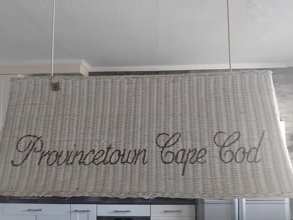 Super gave Riviera Maison witte rieten hanglamp, Ophalen, Zo goed als nieuw, Minder dan 50 cm