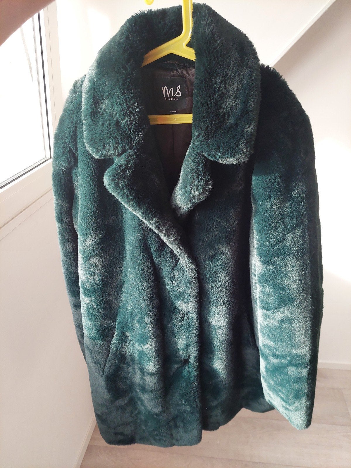 Donkergroene faux fur jas MS Mode maat 40 winterjas, Ophalen of Verzenden, Zo goed als nieuw, Maat 38/40 (M), Groen