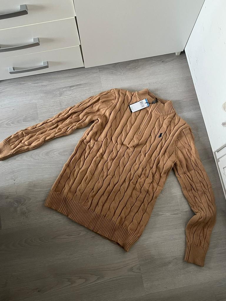 Ralph Lauren Kabeltrui - Beige - Met Rits (Half Zip) - XXL, Ophalen of Verzenden, Nieuw, Overige maten, Beige