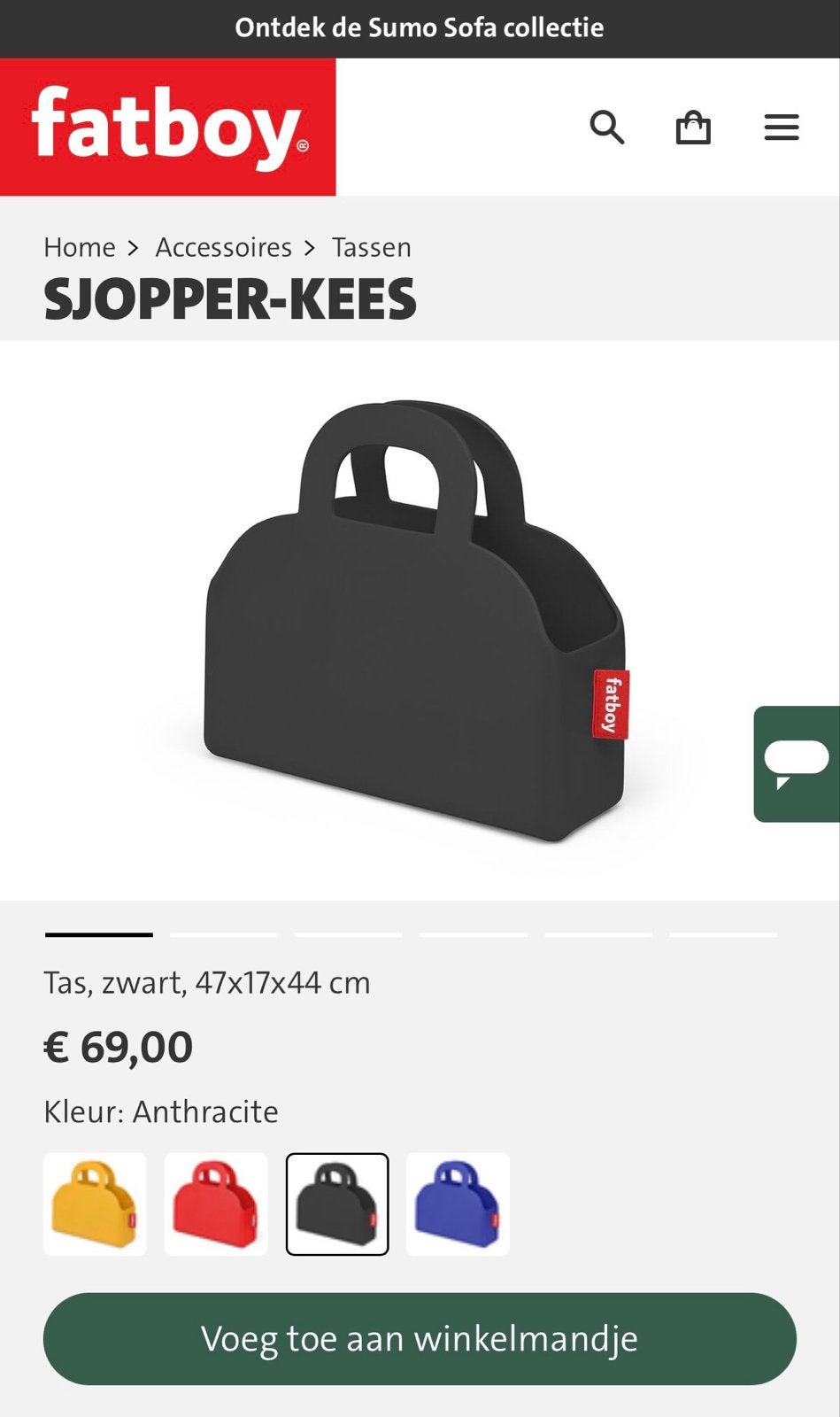 Fatboy Sjopper-Kees Antraciet Shopper Tas, Ophalen, Zo goed als nieuw, Grijs, Shopper