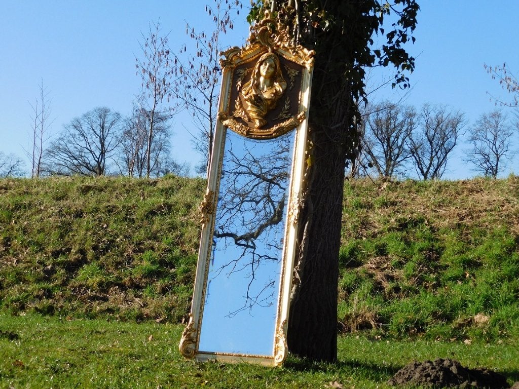 Vintage Spiegel in Louis XVI-stijl - 175 cm - Goudkleurig, Ophalen of Verzenden, Rechthoekig, 50 tot 100 cm, 100 tot 150 cm