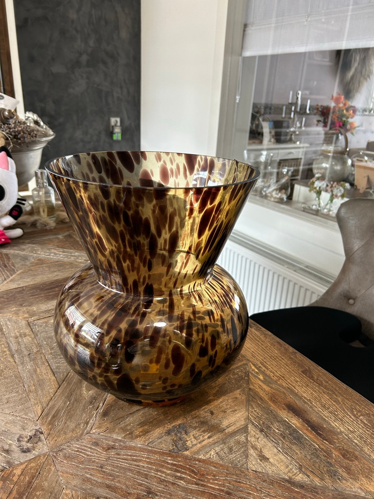 Riverdale Amber Vaas met Luipaardprint - 35cm, Ophalen, Handgemaakt, Oranje, Glas