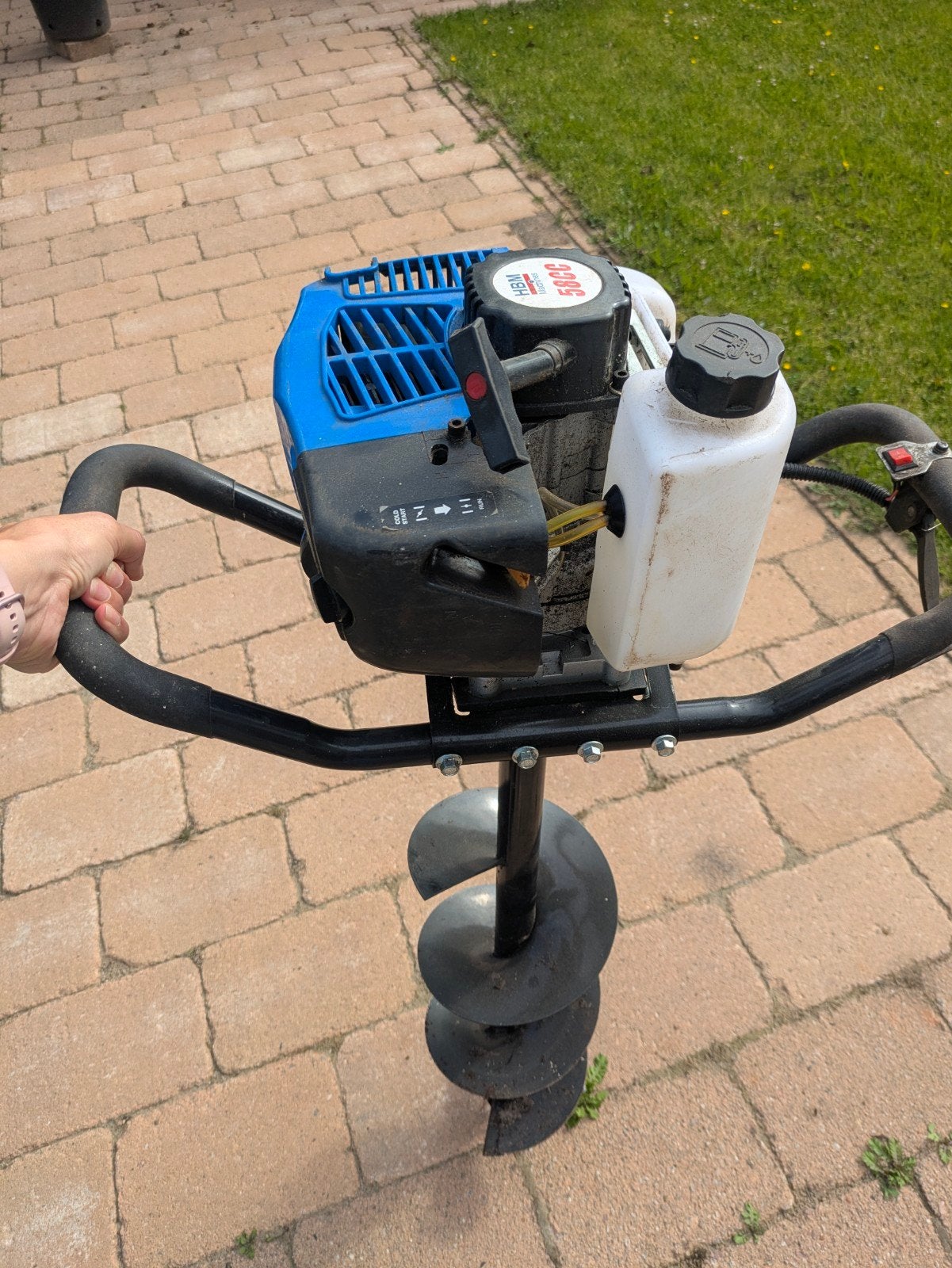 HBM benzine grondboor 58cc, palenboor, Ophalen, Zo goed als nieuw, Grondboor, HBM Machines