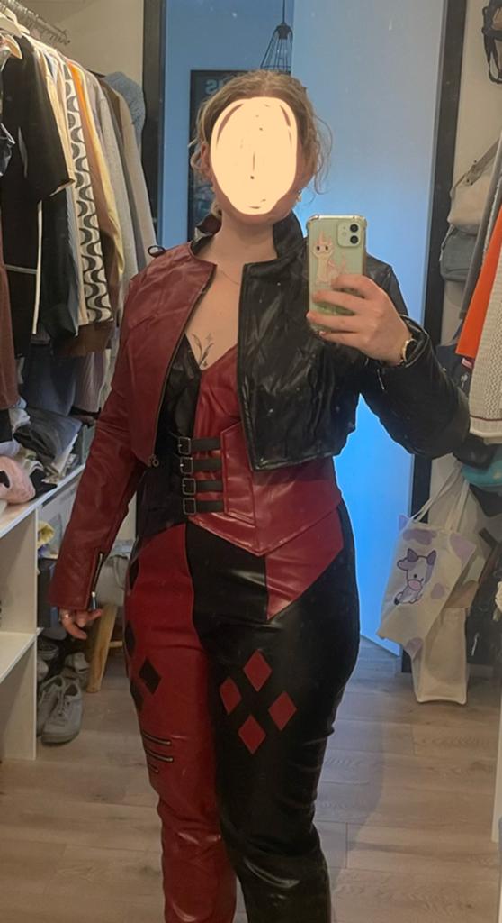 Harley Quinn Cosplay Kostuum Maat 38 - Compleet Set, Ophalen of Verzenden, Zo goed als nieuw, Pak of Jurk