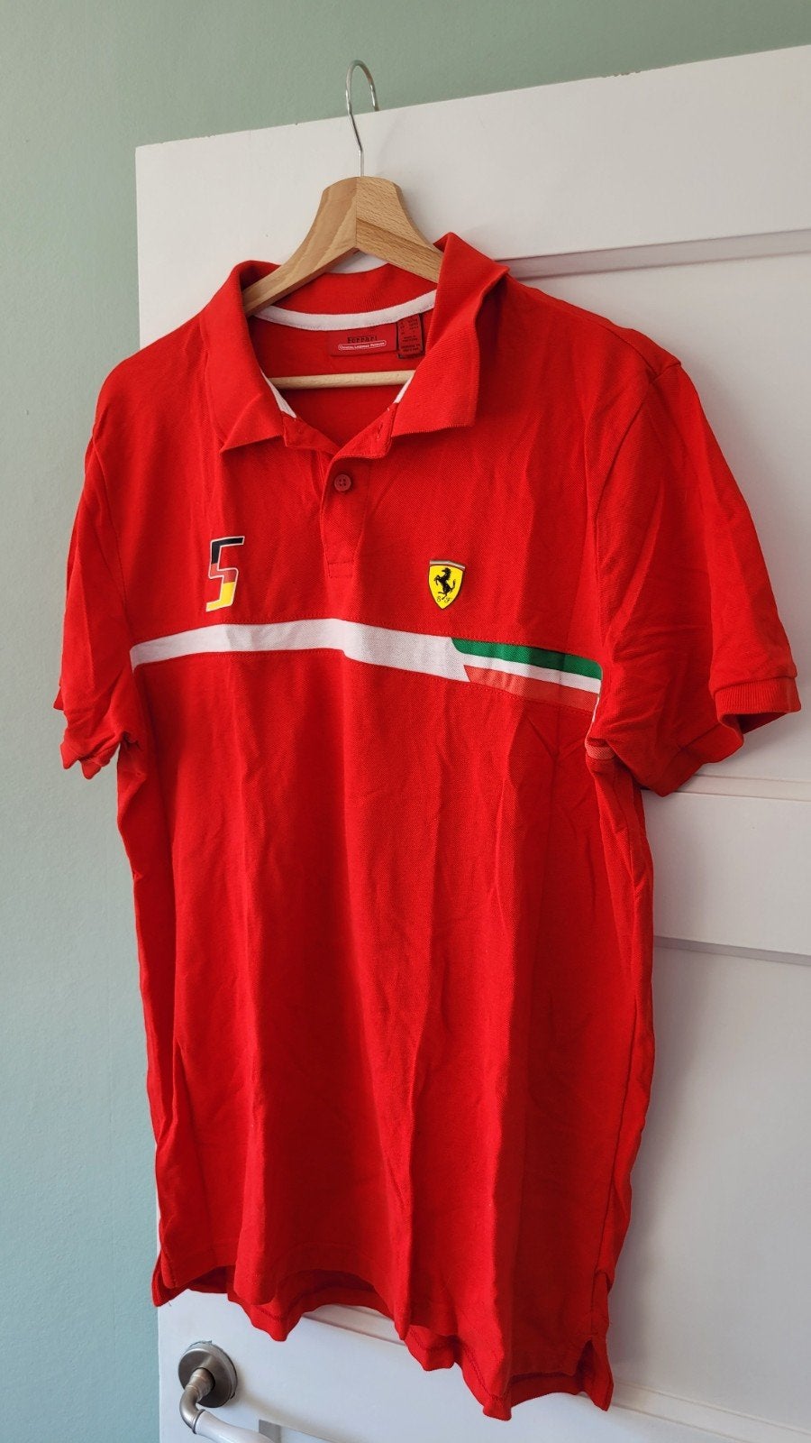 Ferrari Polo Shirt Rood Maat L (52/54) - Vettel, Ophalen of Verzenden, Zo goed als nieuw, Maat 52/54 (L), Rood