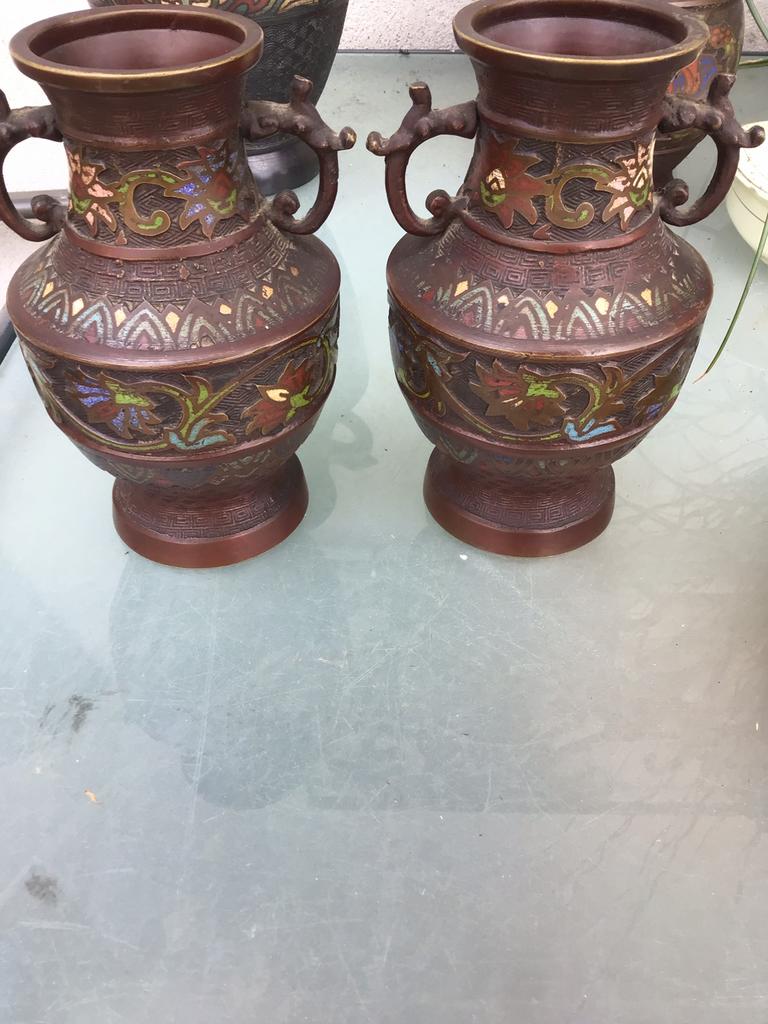 Stel antieke bronzen glassonee vazen, Antiek en Kunst, Antiek | Koper en Brons, Ophalen of Verzenden