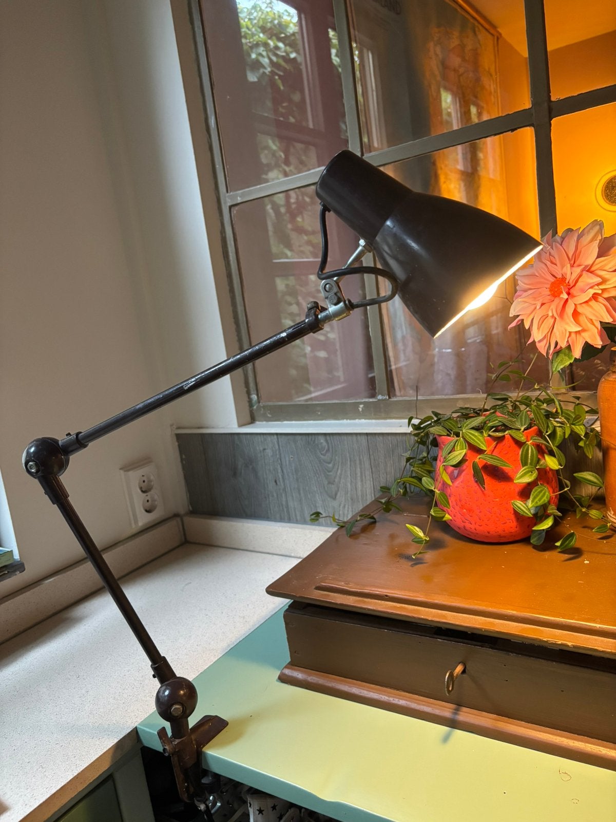 Vintage design 2 stuks!  Depose lamp Frans werkbank Jielde, E14 (klein), Ophalen of Verzenden, Gebruikt, Verstelbaar