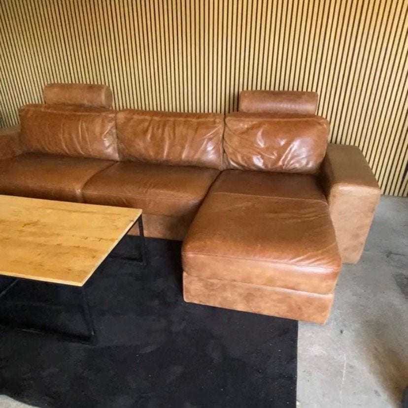 !!ACTIE!! BRUINE LEREN HOEKBANK, DIRECT LEVERBAAR, Huis en Inrichting, Banken | Bankstellen, Verzenden, Hoekbank, 300 cm of meer