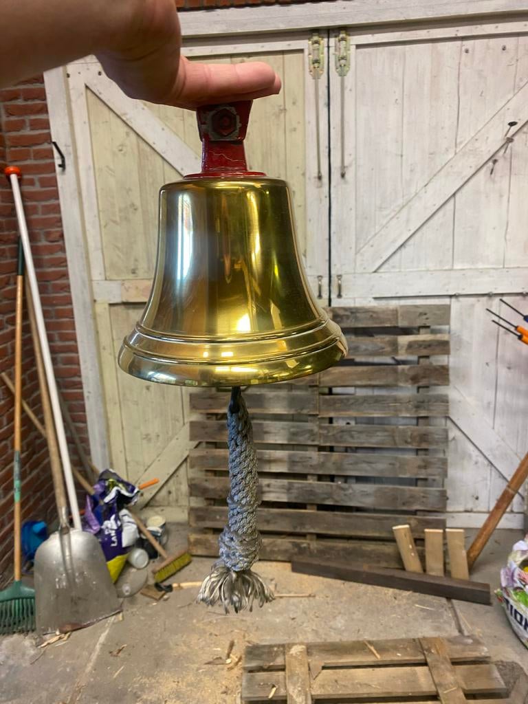 Grote messing scheepsbel met touw - Vintage, Antiek en Kunst, Ophalen of Verzenden