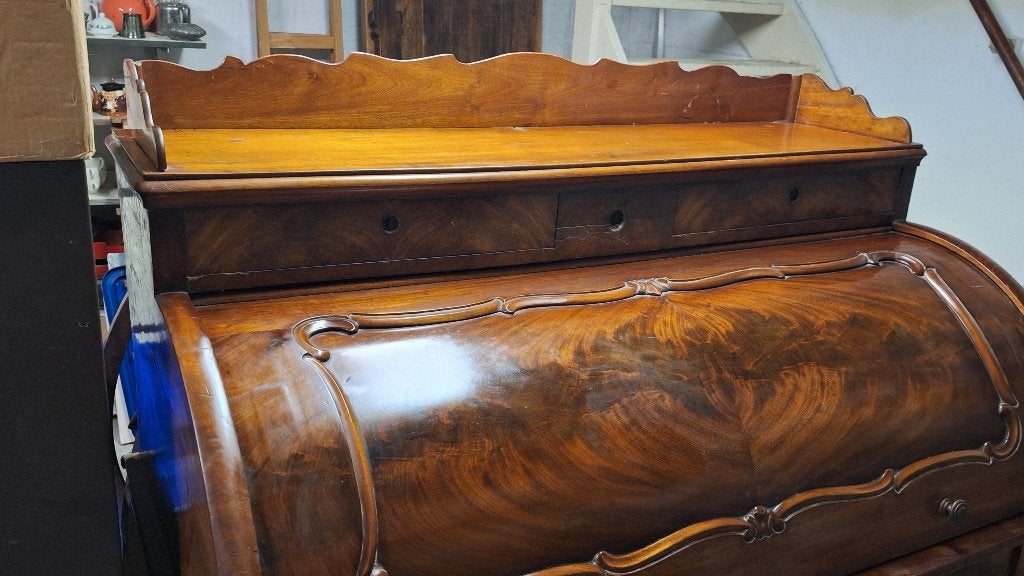 Antiek Secretaire Bureau met Rolblad - Klassiek Hout, Huis en Inrichting, Ophalen, Met lades, Gebruikt, Hout