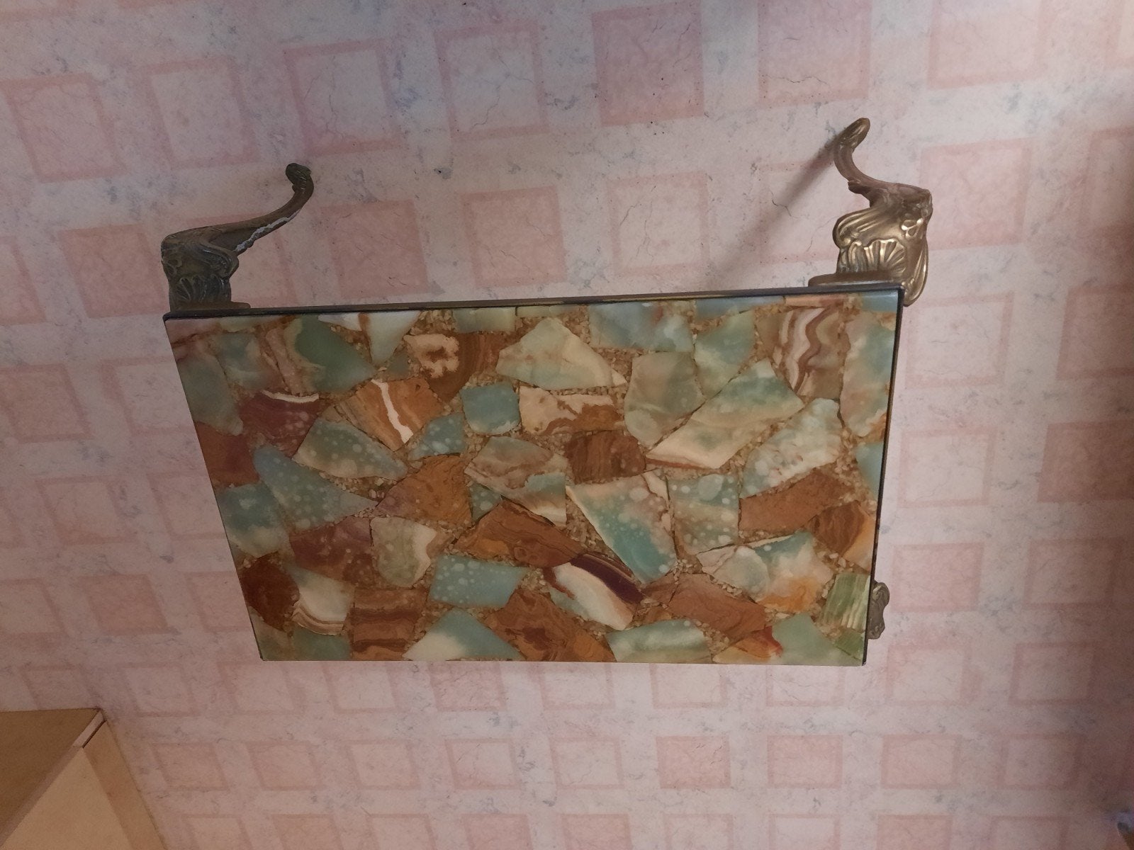 Koperen tafel met marmeren blad, Ophalen of Verzenden