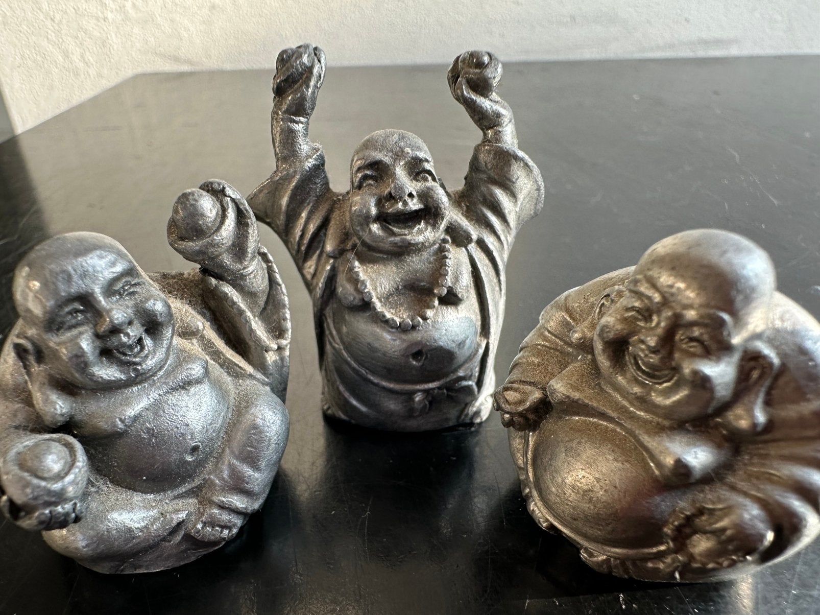 Oud tinnen chinese Boeddha beeldjes 3/4 cm H, Ophalen of Verzenden, Gebruikt