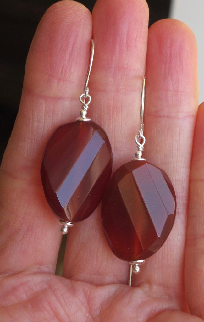 Schitterende oorbellen, facet Carneool, GEHEEL ZILVER, Hangers, Verzenden, Nieuw, Oranje