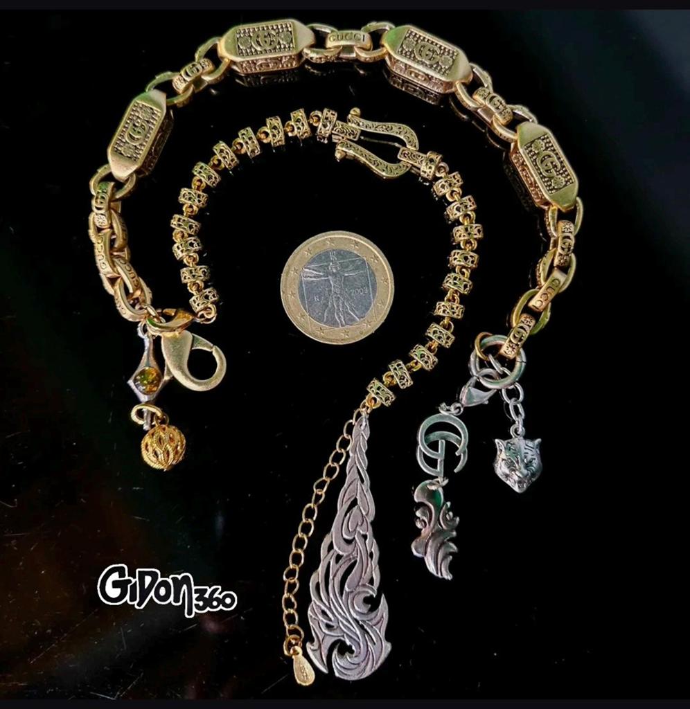 Gucci gold tone chain, sterling silver pendant/charms, Amber, Sieraden, Tassen en Uiterlijk, Armbanden, Verzenden, Goud, Zilver
