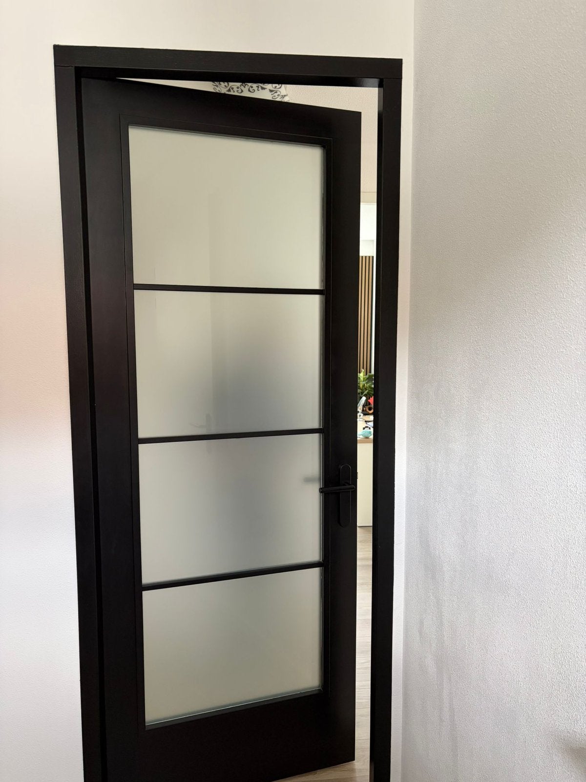 Deur zwart met glas (zonder beslag), Doe-het-zelf en Verbouw, Deuren en Horren, Gebruikt, 80 tot 100 cm, 215 cm of meer, Binnendeur