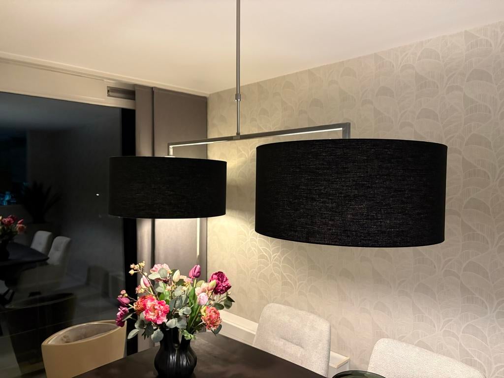 Hanglamp it’s about romi met zwarte kappen, Huis en Inrichting, Lampen | Hanglampen, Zo goed als nieuw, 75 cm of meer, Stof, Ophalen