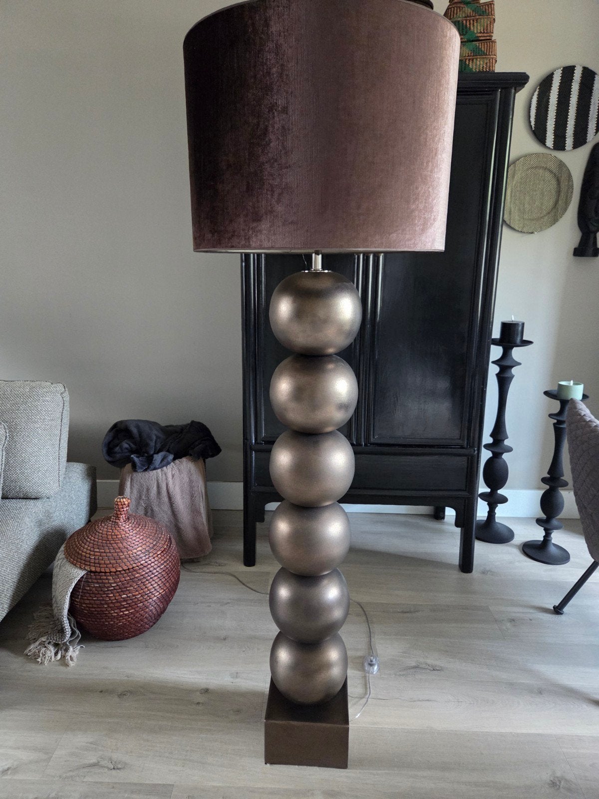 Stijlvolle vloerlamp "Eric Kuster style" fluwelen kap en bol, Ophalen, Metaal, Zo goed als nieuw, Modern, Klassiek, Sfeervol