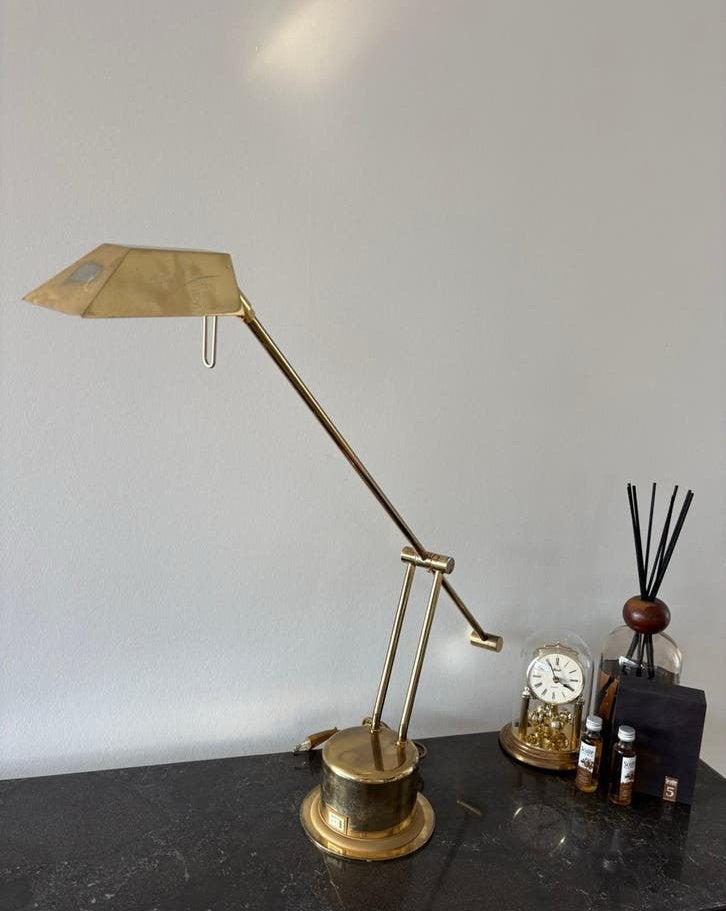 Vintage Massive messing design bureau lamp jaren 80, Ophalen, Bureaulamp, Zo goed als nieuw, Metaal