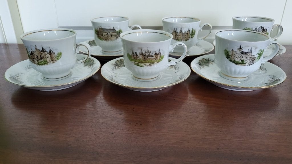 Set van 6 koffiekoppen porselein Original Dutch Castles, Ophalen