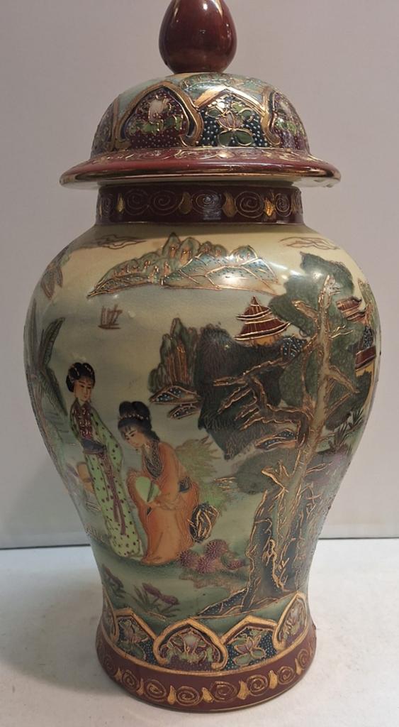 Antieke Chinese gemberpot met deksel, handgeschilderd, Ophalen of Verzenden