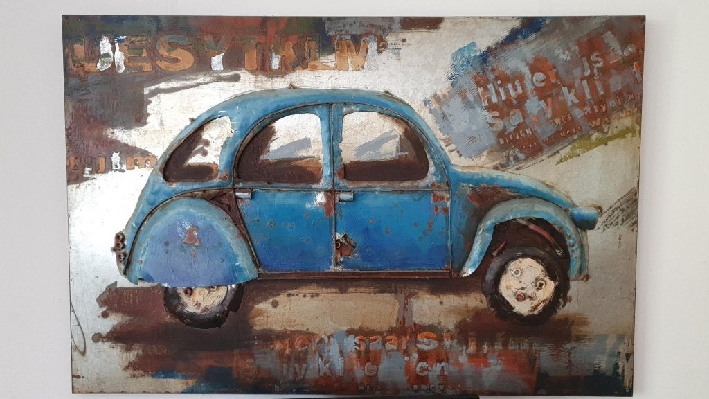 schilderij met reliëf, Antiek en Kunst, Ophangklaar, Overige technieken, Metaal, Ophalen