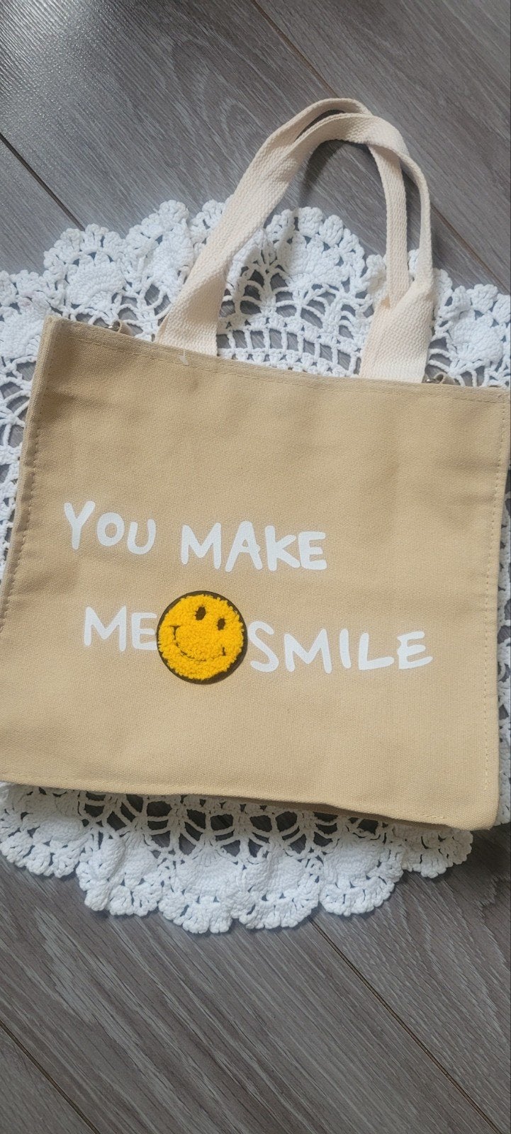 Leuke mini  shopper met smiley, Ophalen of Verzenden, Nieuw, Beige, Shopper