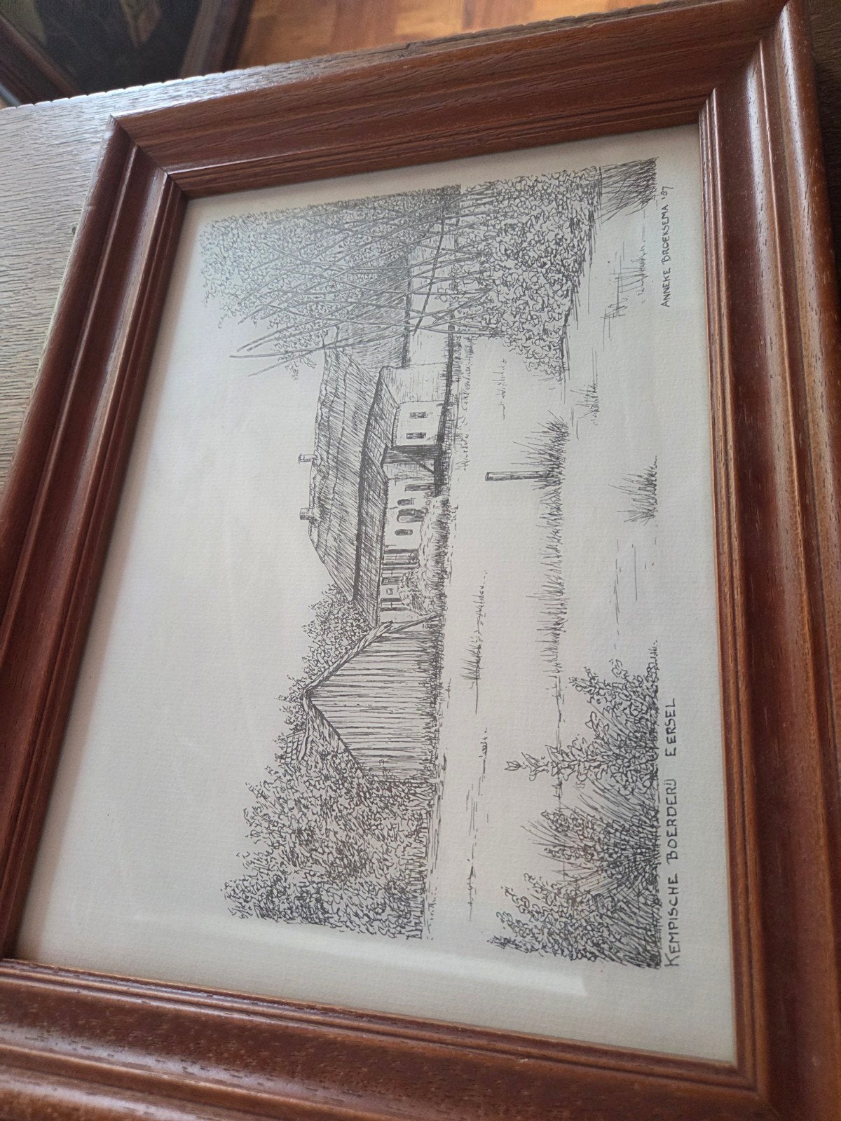 Kempische Boerderij Eersel - Tekening Anneke Broeksema, Ophalen, Tekening, Pentekening, Ingelijst
