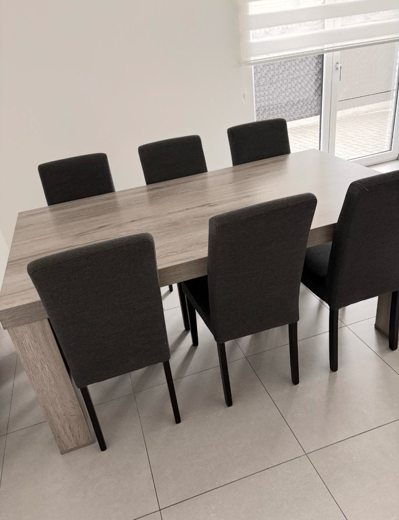 Eettafel met stoelen, Ophalen, 150 tot 200 cm, Eikenhout, Zo goed als nieuw