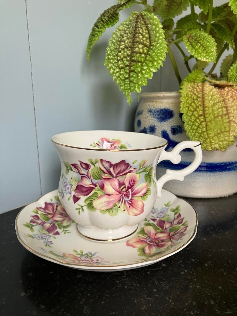 Royal Canterbury kop en schotel - Orchid, Huis en Inrichting, Keuken | Servies, Gebruikt, Kop(pen) en/of Schotel(s), Overige stijlen