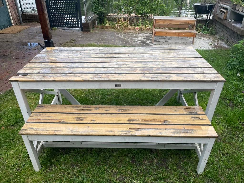 Robuuste tuintafel met bank - gratis, Ophalen of Verzenden, Zo goed als nieuw, Rechthoekig, Hout