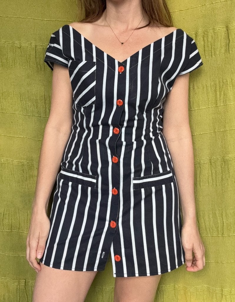 Vintage jurkje blauw 36/S - tegen kleinigheidje, Ophalen, Blauw, Vintage, Maat 36 (S)