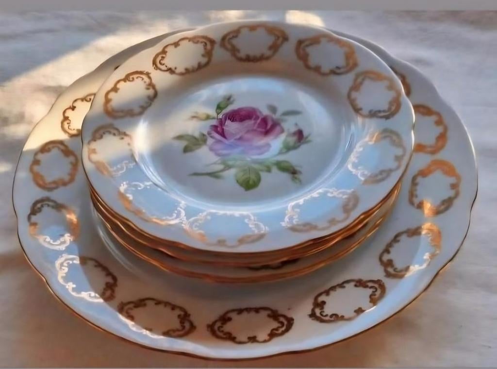 Moritz Zdekauer Czechoslovakia MZ borden roze roosjes gouden, Ophalen of Verzenden