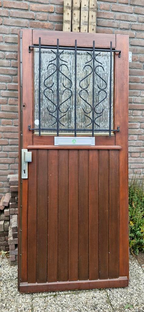 Hardhouten buitendeur jaren 80, Ophalen, Gebruikt, 200 tot 215 cm, Glas