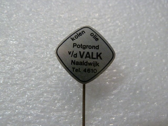 Vintage Speldje Potgrond v/d VALK Naaldwijk, Verzamelen, Ophalen of Verzenden, Gebruikt, Merk, Speldje of Pin