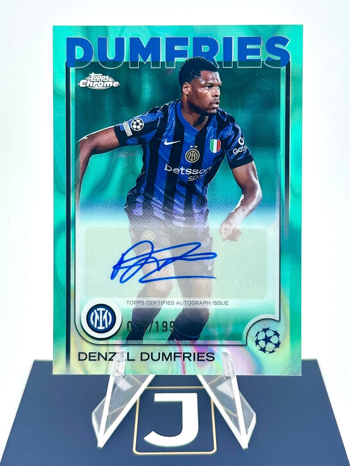 Denzel Dumfries /199 Auto - Topps Chrome UCC Inter Milan, Ophalen of Verzenden, Zo goed als nieuw, Plaatje