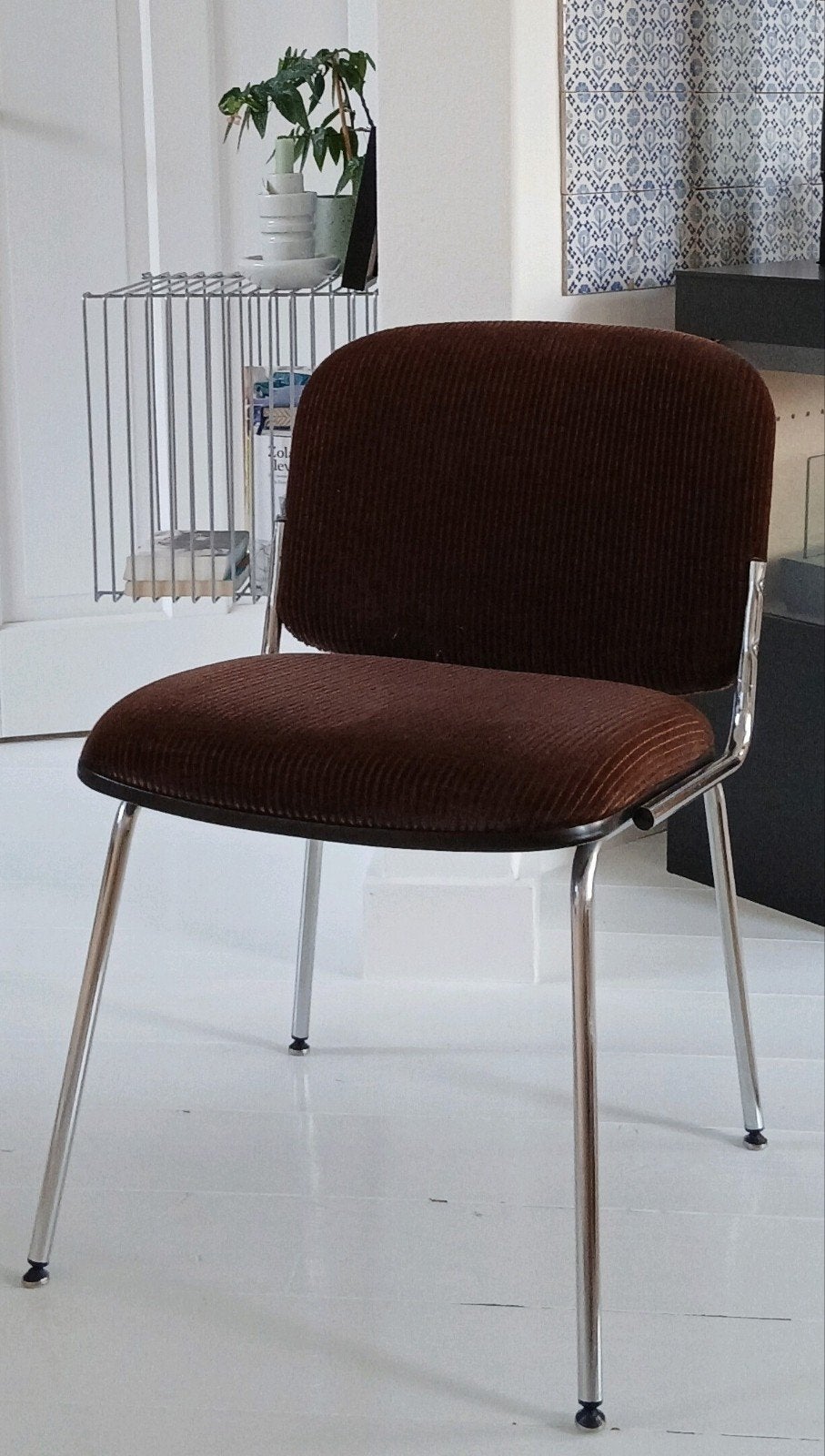 Vintage Rib_Buisframe Stoel,, Ophalen, Bruin, Mid-Century, Stof