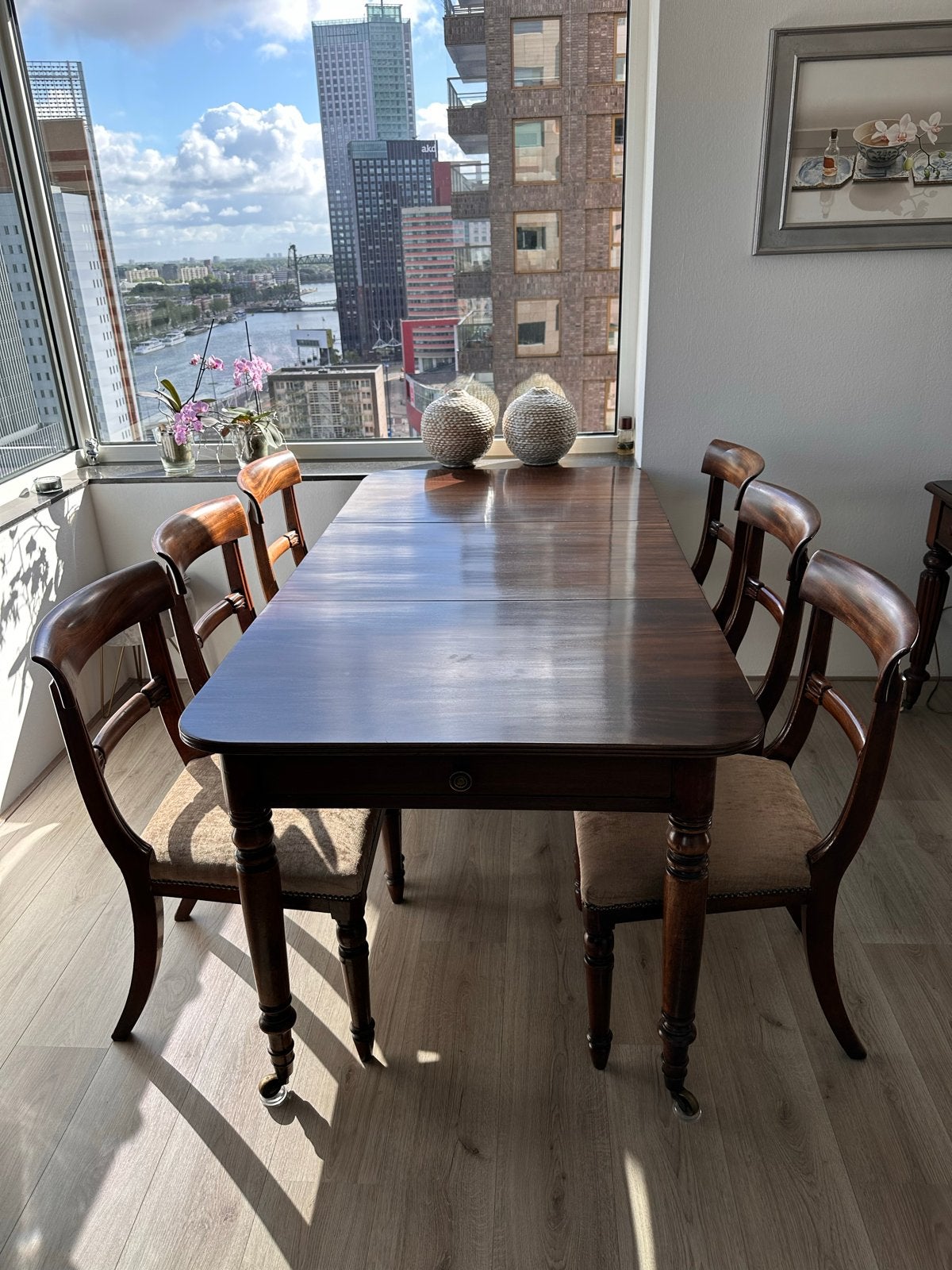 Antieke Mahonie Eetkamertafel met 6 Stoelen, Ophalen