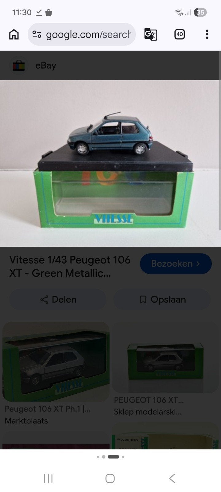 Vitesse 1/43 Peugeot 106 XT - Groen Metallic, Ophalen of Verzenden, Zo goed als nieuw, Auto