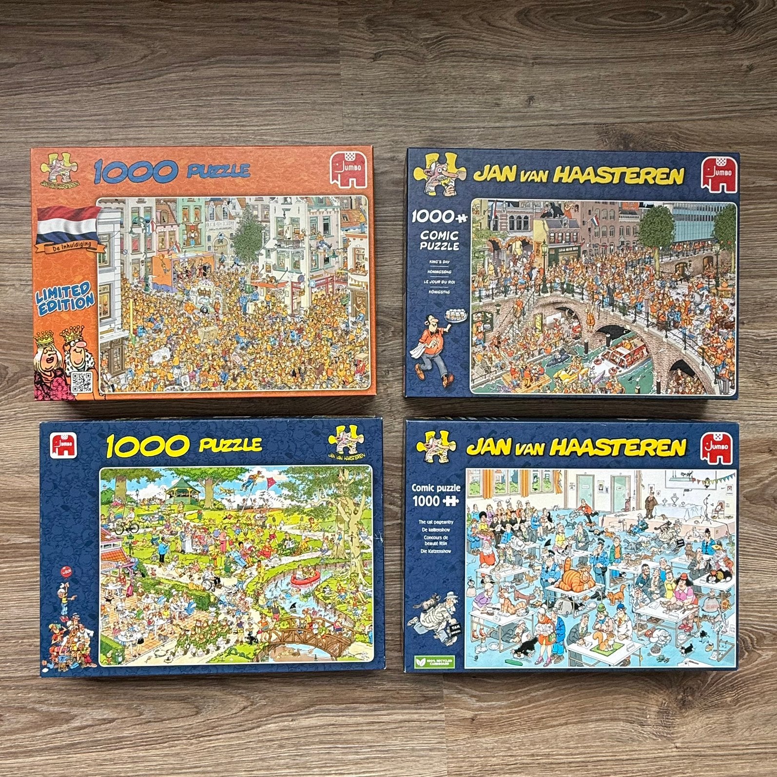 4x Jan van Haasteren puzzels 1000stukjes, Hobby en Vrije tijd, Denksport en Puzzels, Ophalen, 500 t/m 1500 stukjes, Zo goed als nieuw